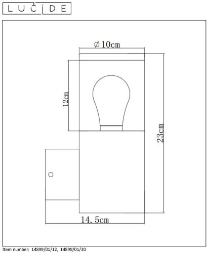 Настенный светильник Fedor 14899/01/30 Lucide уличный IP44 чёрный 1 лампа, плафон прозрачный в стиле модерн E27 фото 2